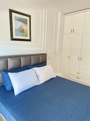 a bed with two pillows on it in a room at Lux apartman sa garažom in Budva