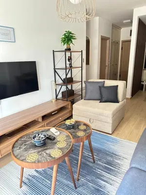 a living room with a couch and a table at Lux apartman sa garažom in Budva