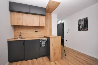 a kitchen with a sink and a counter top at New Studio - Dobra Voda in Dobra Voda