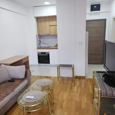 a living room with a couch and a table at Stan Na Dan Podgorica Zabjelo1 in Podgorica