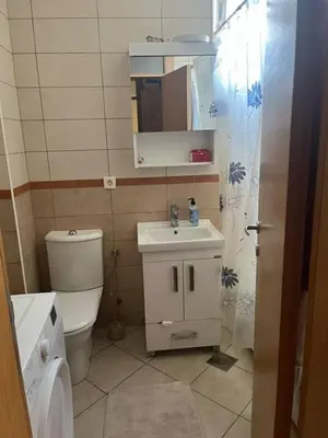 a small bathroom with a toilet and a sink at Pico apartments in Ulcinj