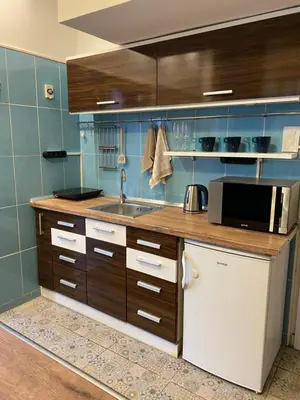 a kitchen with a sink and a microwave at Lucky Space 2 Nice&Cozy Studio in Budva