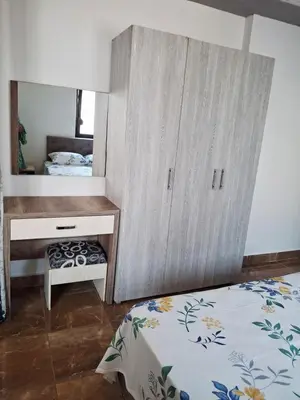 a bedroom with a large cabinet and a bed at Apartman OAZA 3 in Ulcinj