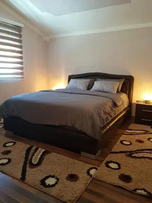 a bedroom with a large bed with a rug at Apartments Sofia in Bar