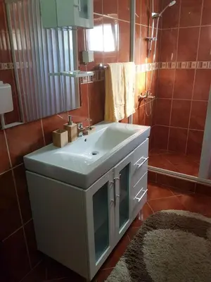a bathroom with a white sink and a mirror at Apartments Sofia in Bar