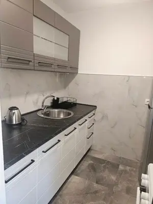 a kitchen with a sink and a counter top at Apartman Mateo in Cetinje