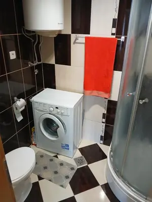 a bathroom with a washing machine and a toilet at Apartment EVA in Budva - 55 m2 in Budva