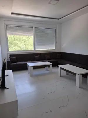 a living room with two tables and a couch at Vila stockholm in Donji Štoj