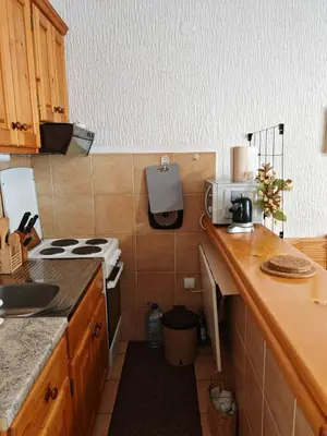 a kitchen with a stove and a counter top at Apartman Draga Sutomore in Sutomore