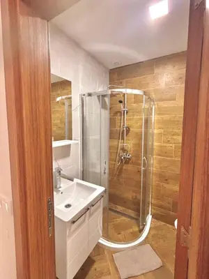 a bathroom with a shower and a sink at Amd Apartmani in Dobra Voda