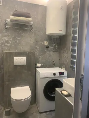a bathroom with a washing machine and a toilet at Markovići Studio