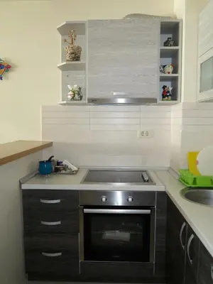 a small kitchen with a sink and a stove at Apartment Verdan in Bar