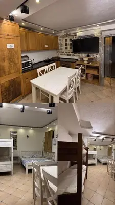 two pictures of a kitchen with a table and chairs at sar 1 balcony in Kotor