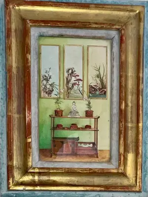 a painting of a table in front of a window at sar 6 in Kotor