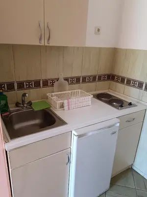 a kitchen with a sink and a counter top at Pet Friendly Apartment Ground Floor in Petrovac na Moru
