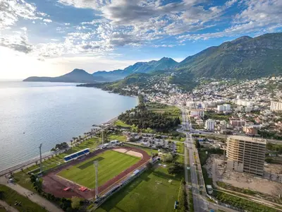 an aerial view of a city next to the water at Apartment BAR M3A sea view in Bar