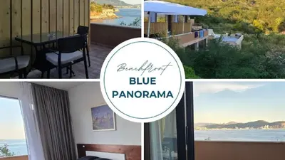 a collage of photos with a picture of blue panorama at Beachfront Blue Panorama in Bar