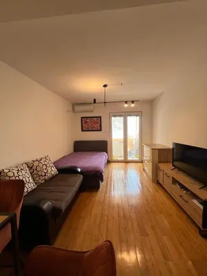 a living room with a couch and a television at PriSMi PRZNO in Pržno