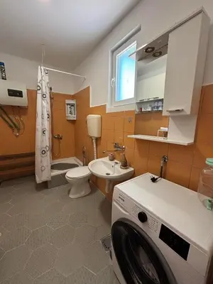 a bathroom with a washing machine and a sink at Deaf Valley Apartment 2 in Reljići