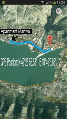a map of the approximate location of the approximate at Apartments Martiva in Kotor