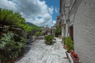 a courtyard with potted plants and a building at Radimir 101 in Kotor