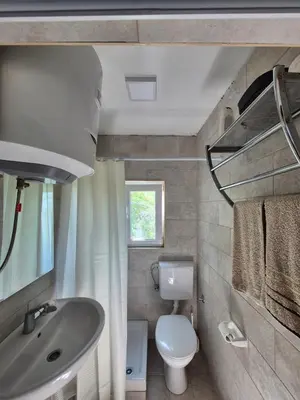 a small bathroom with a toilet and a sink at Old Fisherman House, Skadar lake in Rogani