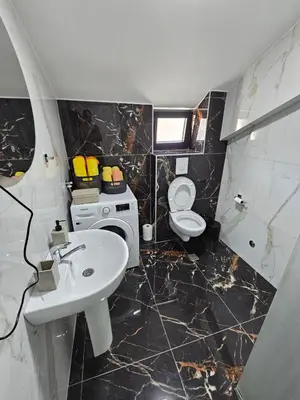 a bathroom with a sink and a toilet at Monte Bay Apartments in Kotor
