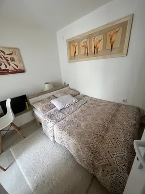 a bedroom with a bed and a chair in it at Apartmani Amira Sutomore in Sutomore