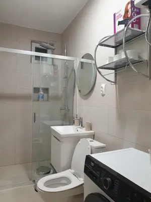 a bathroom with a toilet and a sink and a mirror at Apartment Serenity Nest in Kotor