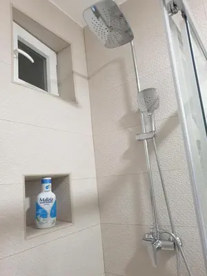 a shower in a bathroom with a bottle of cleaner at Apartment Serenity Nest in Kotor