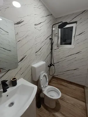 a bathroom with a sink and a toilet and a mirror at ApartmaniMD apartman 2 mirno utociste in Sutomore