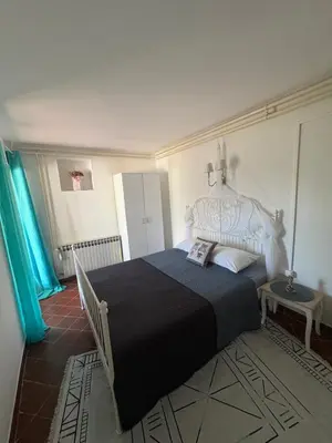 a bedroom with a large bed with a black blanket at Luxury apartments Budva in Budva