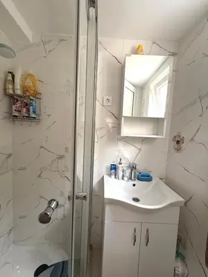 a bathroom with a sink and a shower at Nina apartman in Budva