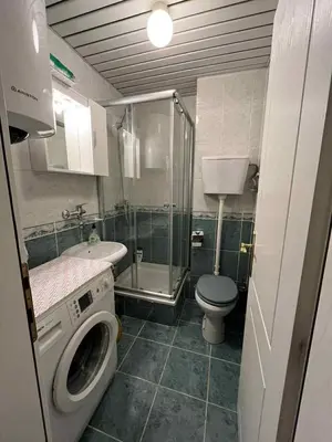 a bathroom with a washing machine and a toilet at Marko's place in Budva