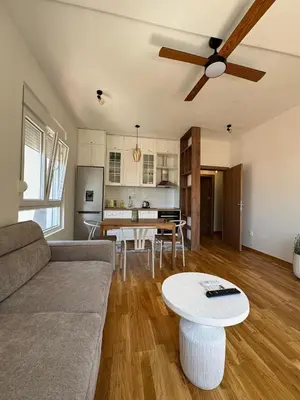 a living room with a couch and a table at Comfort Stylish Apartment IVSOLE in Budva