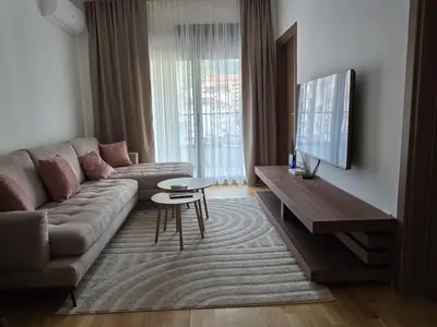 a living room with a couch and a flat screen tv at Monika Dream Apartment in Budva
