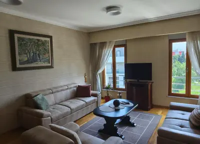 a living room with a couch and a table at Kraljev park in Podgorica