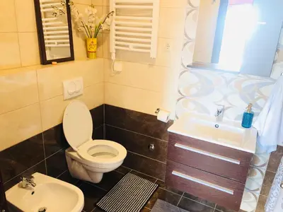 a bathroom with a toilet and a sink at Anatolia Luxury Seaview Residence in Becici