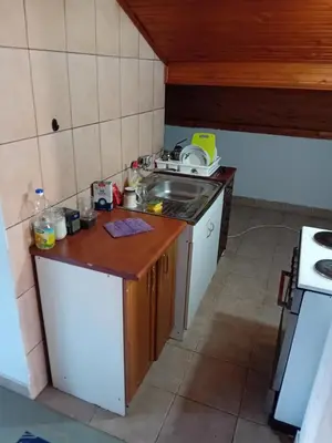 a small kitchen with a sink and a stove at REX aprartament in Podgorica