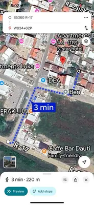 a screenshot of a cell phone with a map at Second floor near the Long Beach, Montenegro in Ulcinj