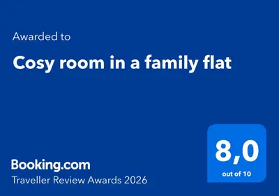 a blue room in a family flat with a house number at Second floor near the Long Beach, Montenegro in Ulcinj