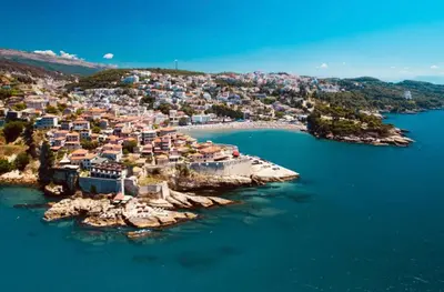an aerial view of a small island in the water at Apartment Nimes in Ulcinj