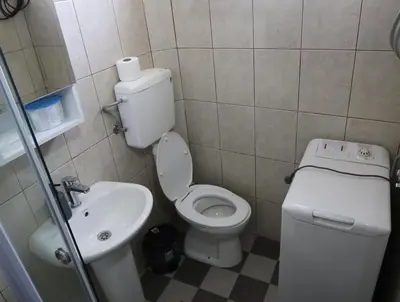 a small bathroom with a toilet and a sink at Apartmani Krnić in Tuzi