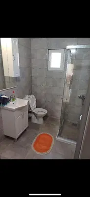 a bathroom with a shower and a toilet and a sink at Stan Bijela Kuca in Sutomore