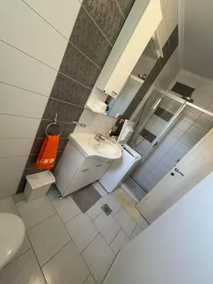 a bathroom with a sink and a toilet at Sun & Sea Terrace Apartment in Becici
