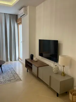 a living room with a large flat screen tv on the wall at Boka View Apartments in Kotor