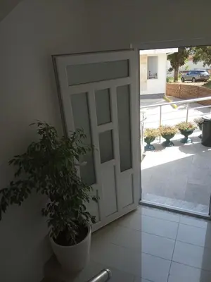 a door with a plant in front of it at Wonderful Seaview Apartment in Ulcinj