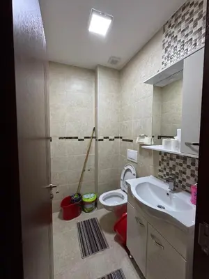 a bathroom with a sink and a toilet at Family Comfort Apartment in Ulcinj