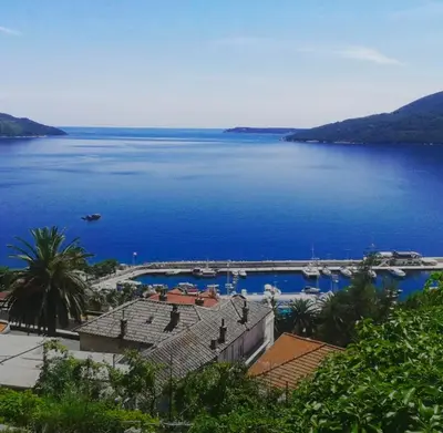 a view of a large body of water with a dock at Herceg Novi Guest house in Podgorica