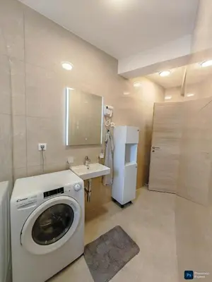 a laundry room with a washing machine and a sink at Modern City Apartment Budva 2-Central Location,5 min to Beach in Kravlja